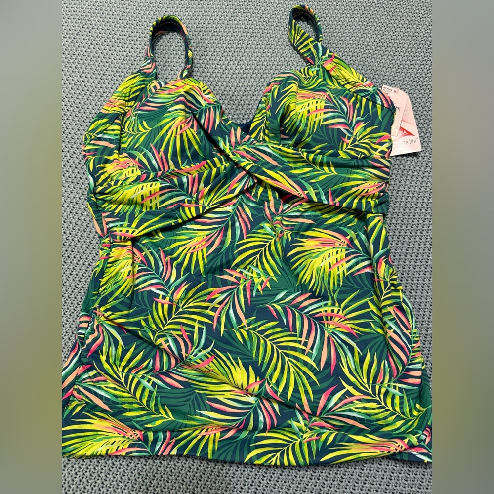Lands End NEW 12 Adjust Swim Tankini Top Underwire Baltic Teal